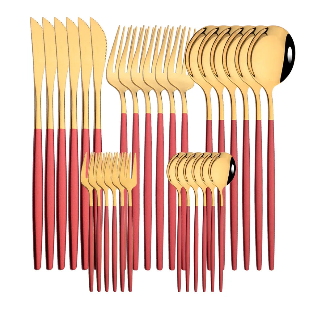 30Pcs/Set Stainless Steel Dinner Black Gold Dinnerware Set Knife Fruit Fork Spoon Cutlery Set Kitchen Tableware Silverware Sets