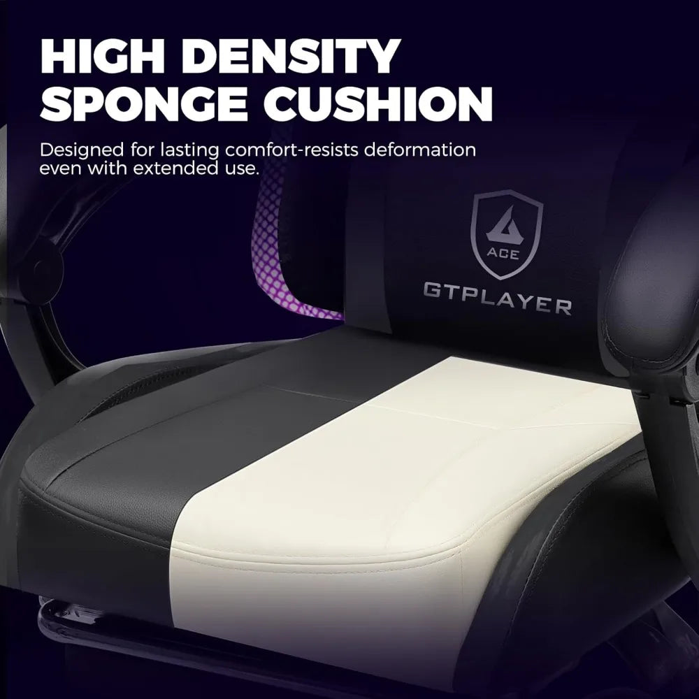 gtplayer rgb gaming chair with footrest, computer gaming chair with led lights for adults, height adjustable pc gamer chair with