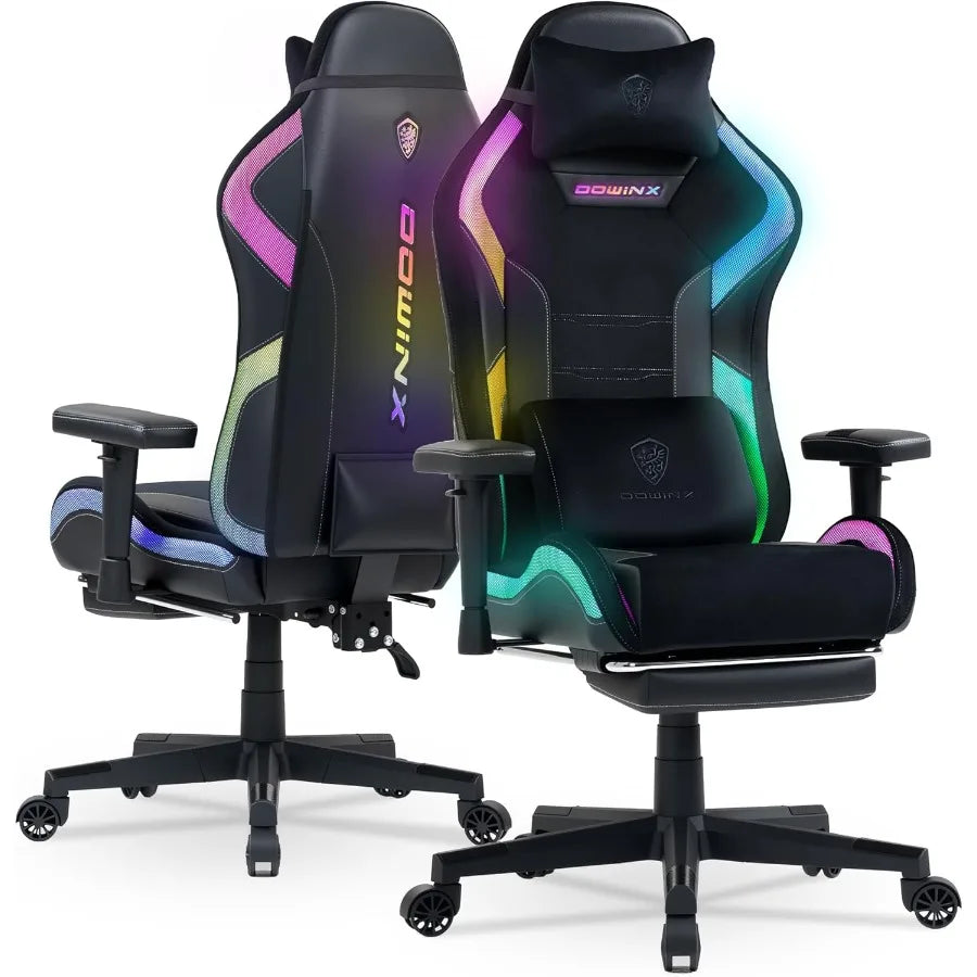 Gaming Chair with RGB LED Lights Ergonomic Game Chair with Footrest Massage Lumbar Support Computer Gamer Chair for Adults Teen