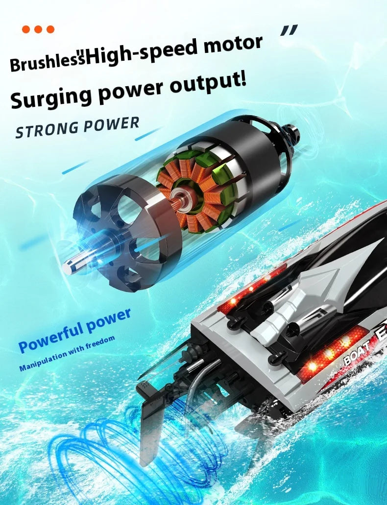 Hxjrc HJ816 High-Speed RC Boat 2.4G 55km/h Brushless Motor LED Light Speedboat Waterproof Electric Racing Model Toy