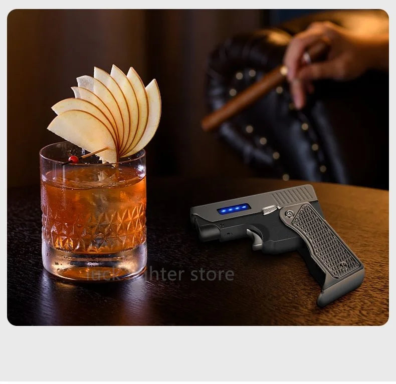 Gas-Electric Dual-Purpose Lighter Windproof Jet Lighter Double-Arc Cigarette Lighter Foldable Gun-Type Lighter Men'S Gadget Gift