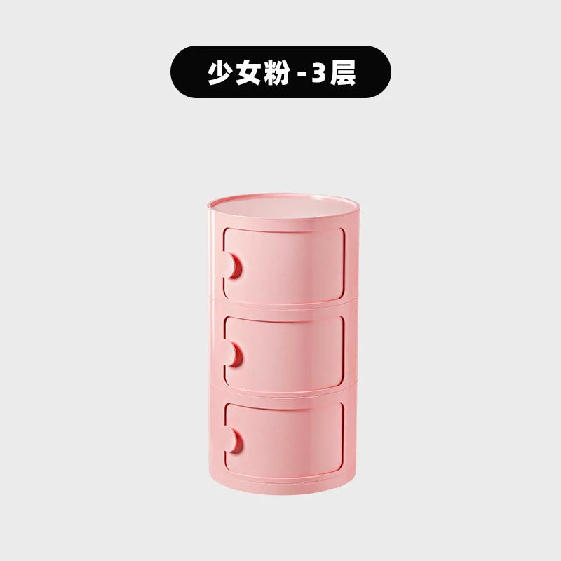 Household Nordic Bedside Table with Handle Portable Creative Round Storage Cabinet Bedroom Multi-Layer Modern Simple Plastic Sid