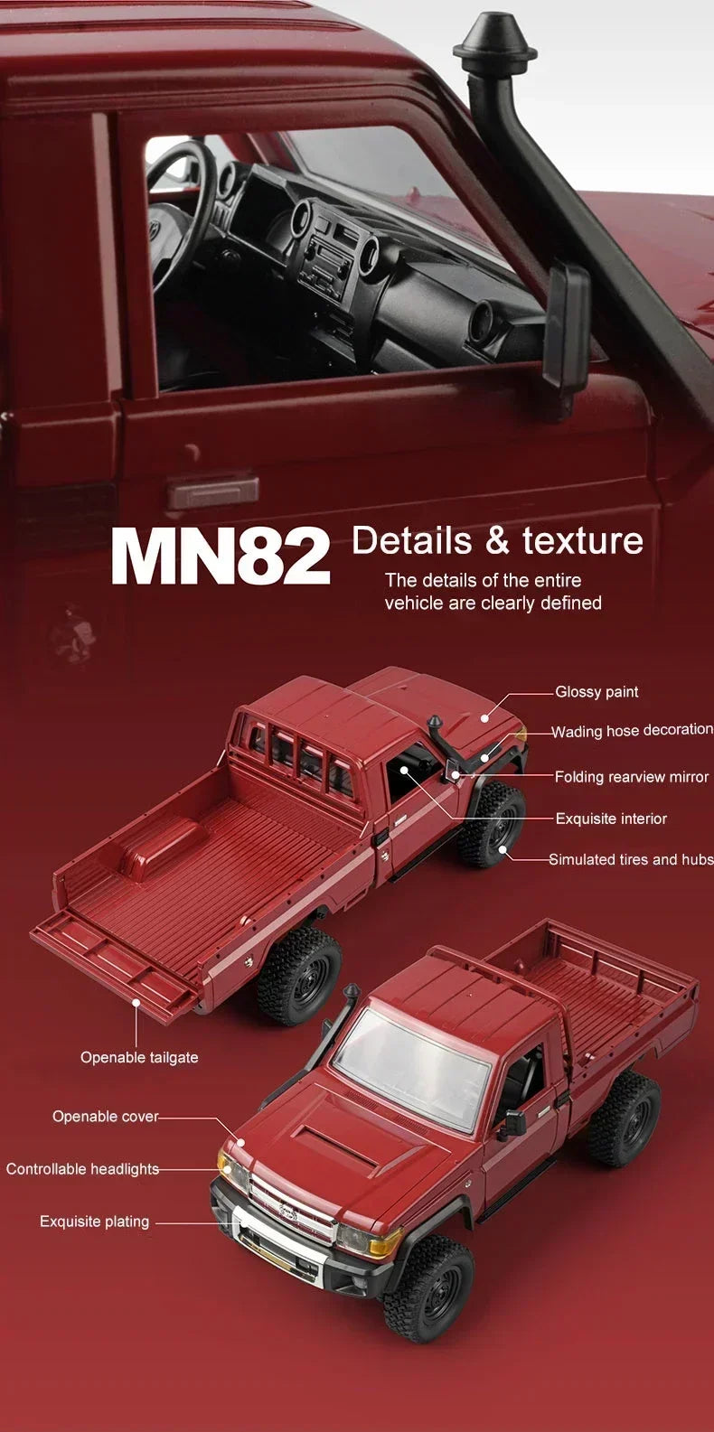 MN128 1/12 RC Car 4WD Jeep Model 2.4G Remote Control LED Light 4X4 Off Road 4WD Climbing RC Truck Electric Toy Car Gift for Boy
