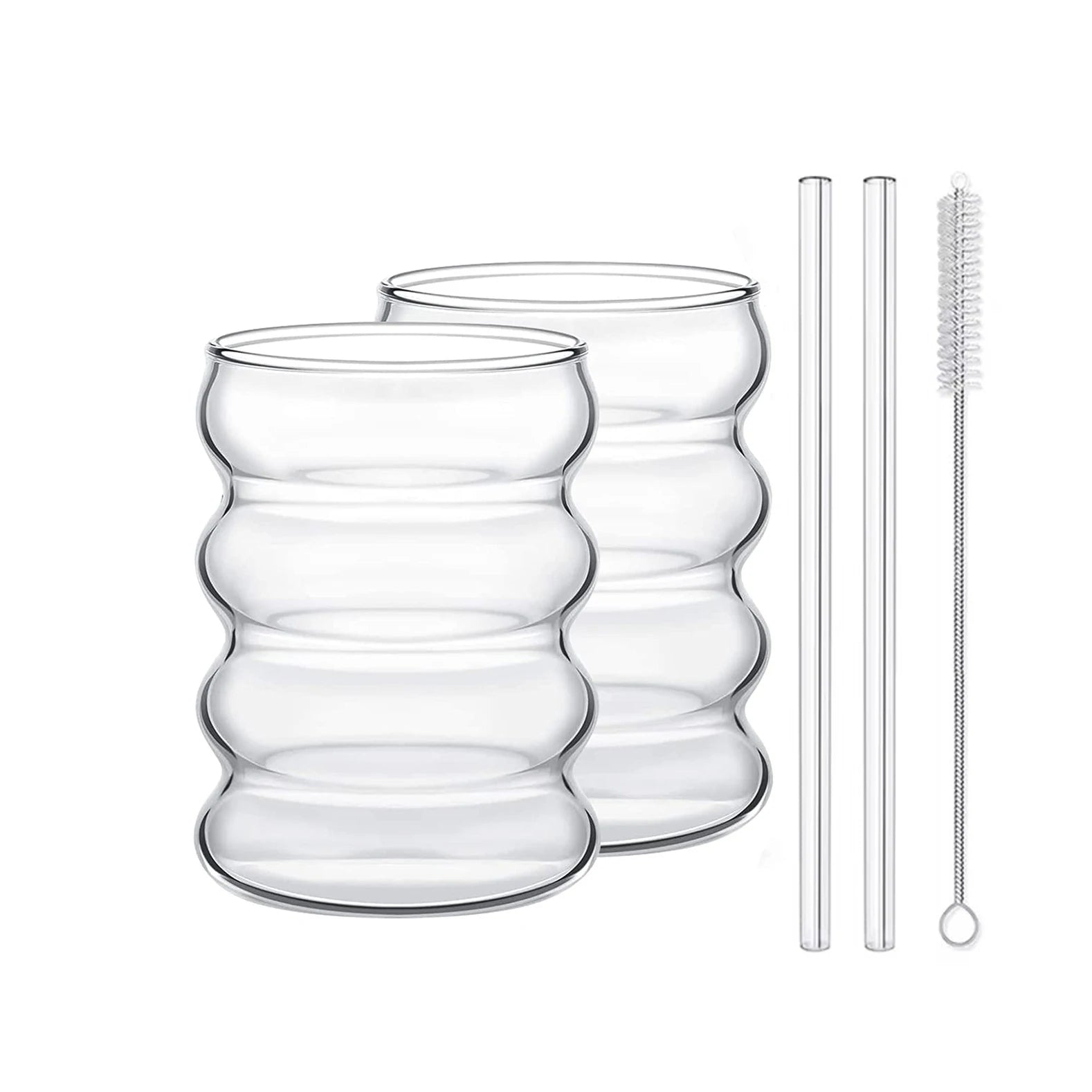 2/4PCS Wave Shape Beverage Glasses With Straws Vintage Glass Cups Ripple Drinking Glasses for Wine Champagne Milk Coffee Cup