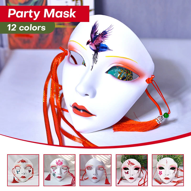 Halloween Animist Adult Party Mask Full Face Chinese Style Hand-Painted Decoration Masquerade Hanfu Accessories Party Decor