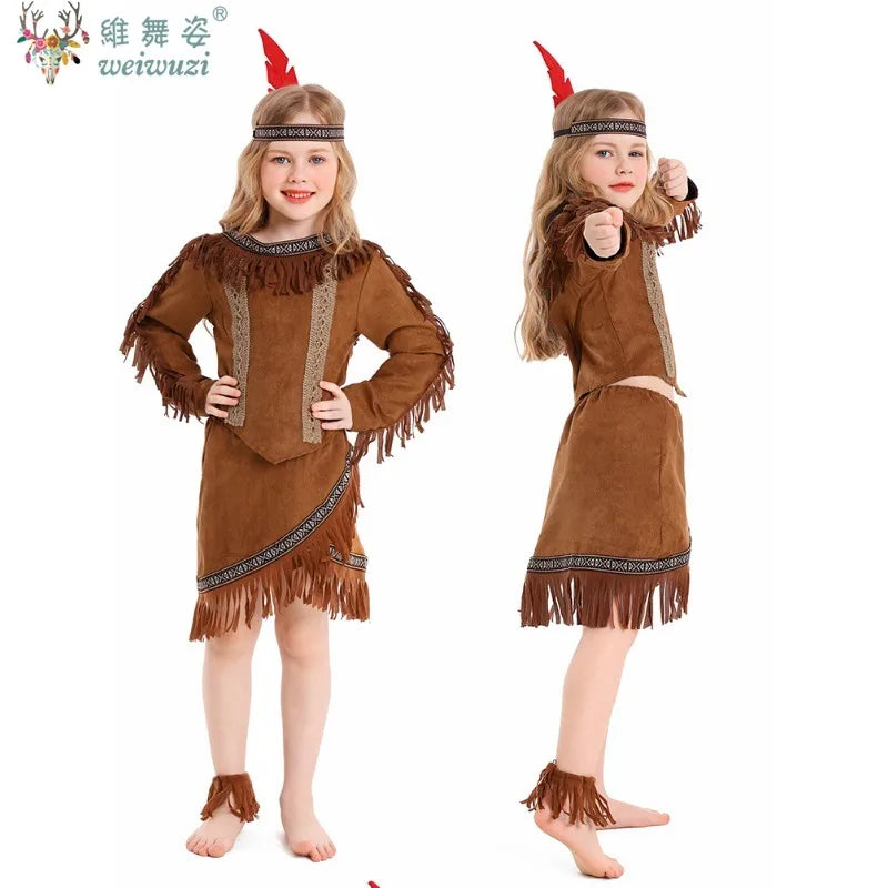 Halloween Children's Day Savages Indigenous Peoples Hunter Indian Chiefs Primitive Savages Role-playing Girls Indigenous Costume
