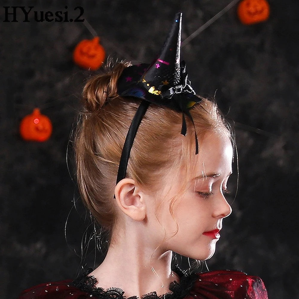 Mini Pointy Witch Hat Hairbands Spider Web Pumpkin Skull Shaped Hair Hoops For Kids Girls Halloween Headbands Cosplay Decoration