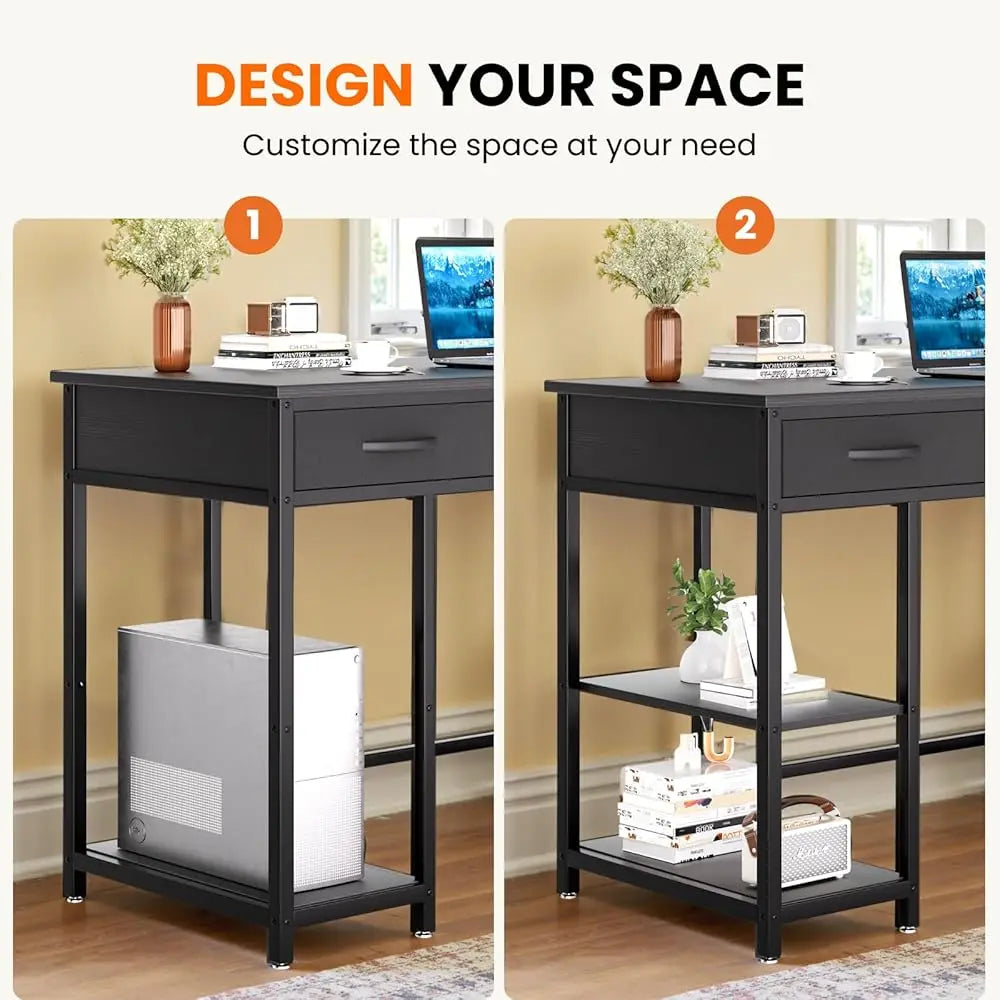 47-Inch Computer Desk With 3 Drawers, Small Home Office Desk With Storage Shelves And Sturdy Metal Frame, Black