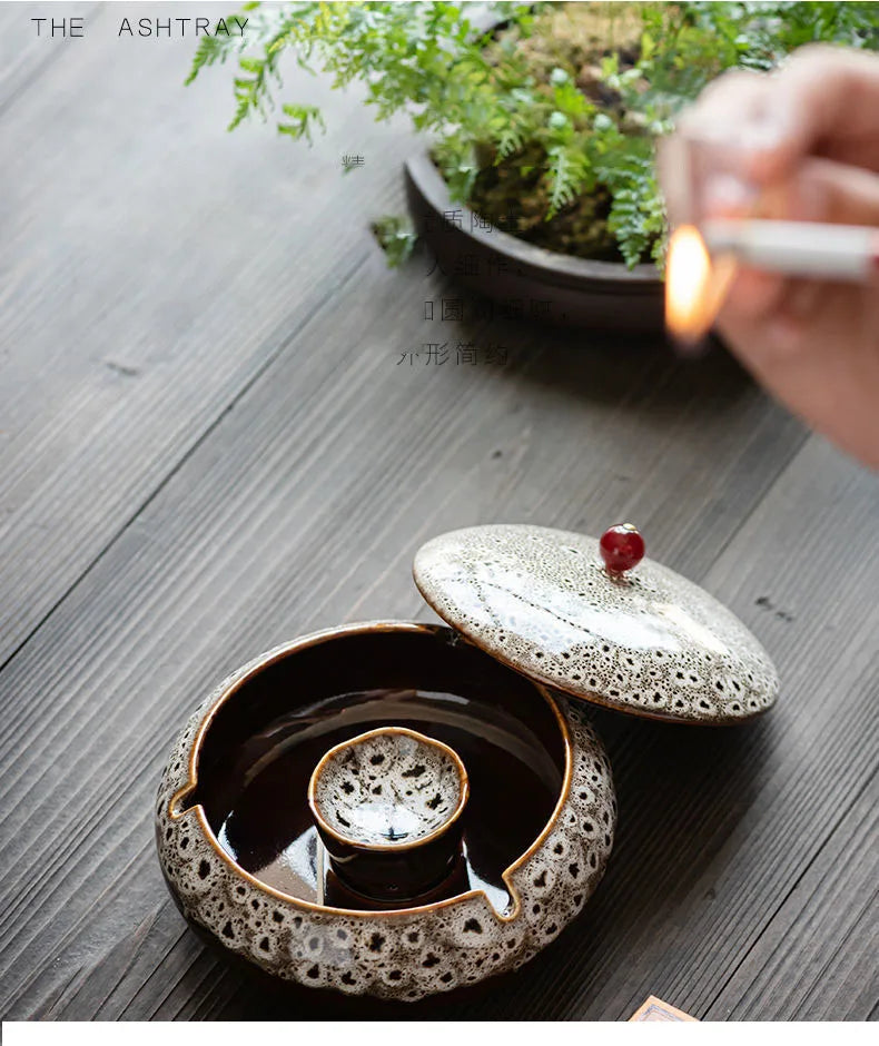 Retro Ceramic  Ashtray Tray Coffee Shop  Desktop Creative Ornaments Living Room TV Cabinet  Ashtrays with Lid Home Decoration