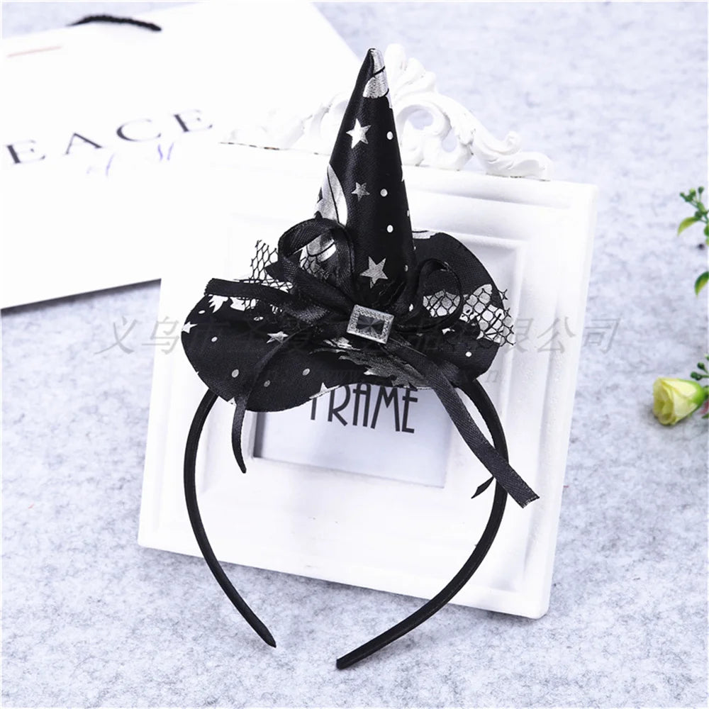 Mini Pointy Witch Hat Hairbands Spider Web Pumpkin Skull Shaped Hair Hoops For Kids Girls Halloween Headbands Cosplay Decoration