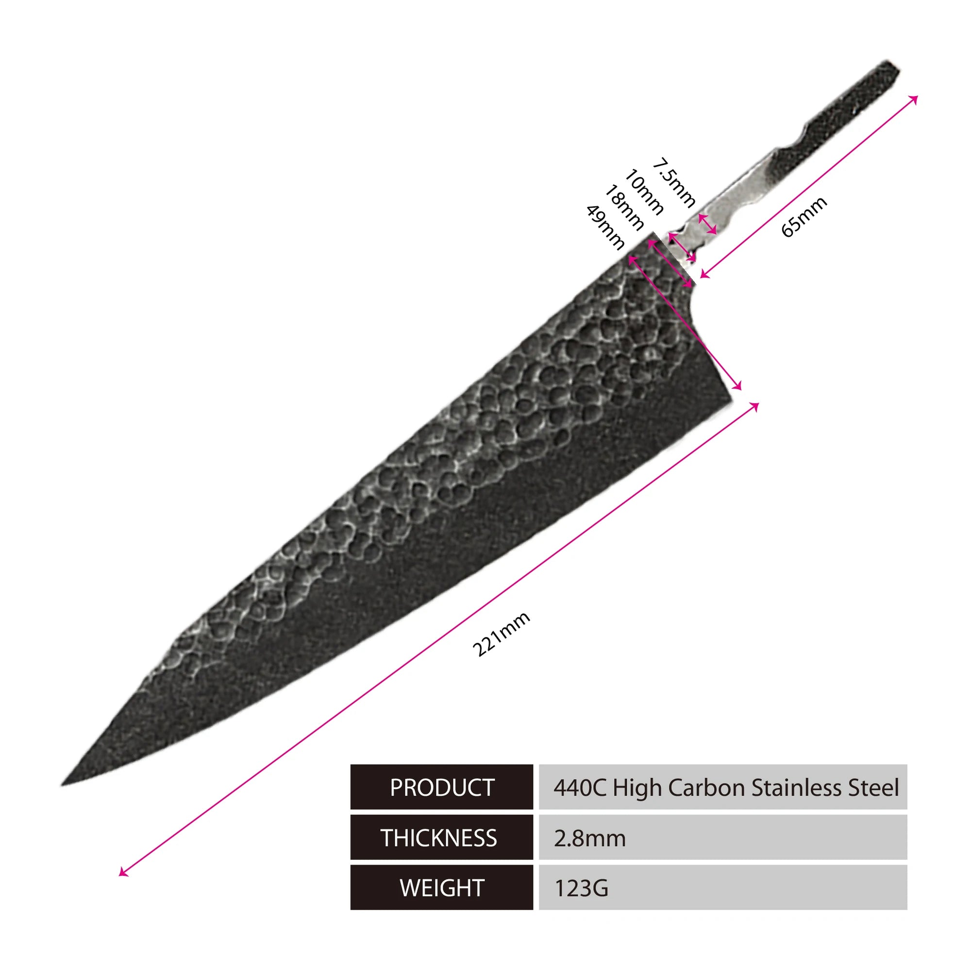 Amber 440C high carbon steel hammer black forge blade blank handle DIY knife blade