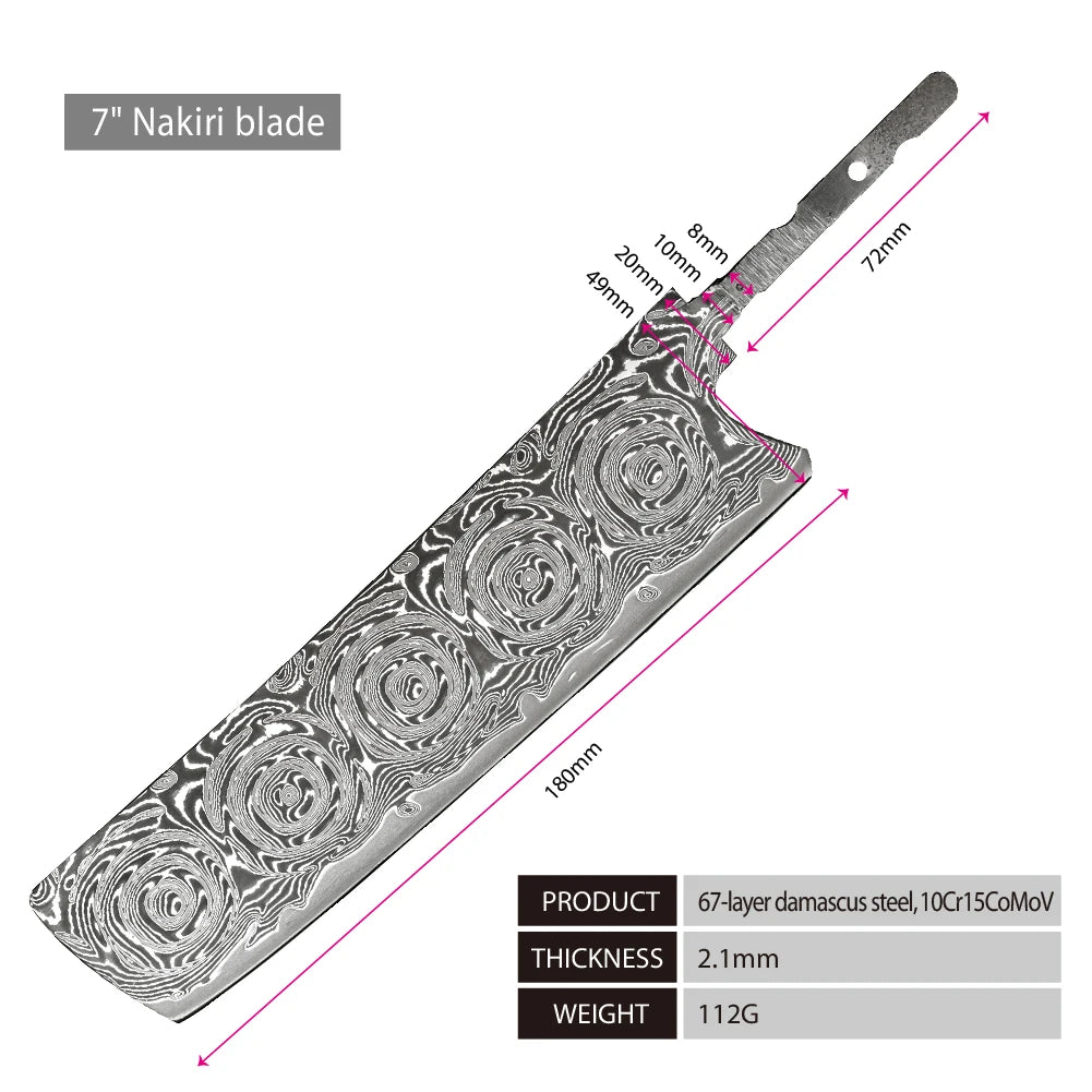 Amber Rose Pattern VG10 damascus steel kitchen blade chef knife kiritsuke nakiri santoku japanese petty DIY blade