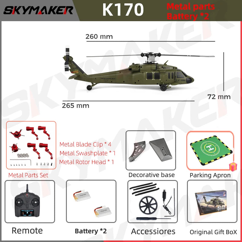 WLtoys RC Helicopters Brushless Motor k170 UH-60L 2.4Ghz 4CH 6-Aixs Gyroscope Single Blade Propellor Gyro Rc Toys for Children
