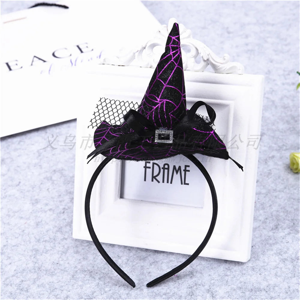 Mini Pointy Witch Hat Hairbands Spider Web Pumpkin Skull Shaped Hair Hoops For Kids Girls Halloween Headbands Cosplay Decoration