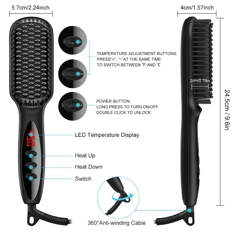Hair Straightener Brush Comb Electric Hair Brushes Hot Comb Straightener For Hair Anti-scalding Ceramic Beard Straightener Brush