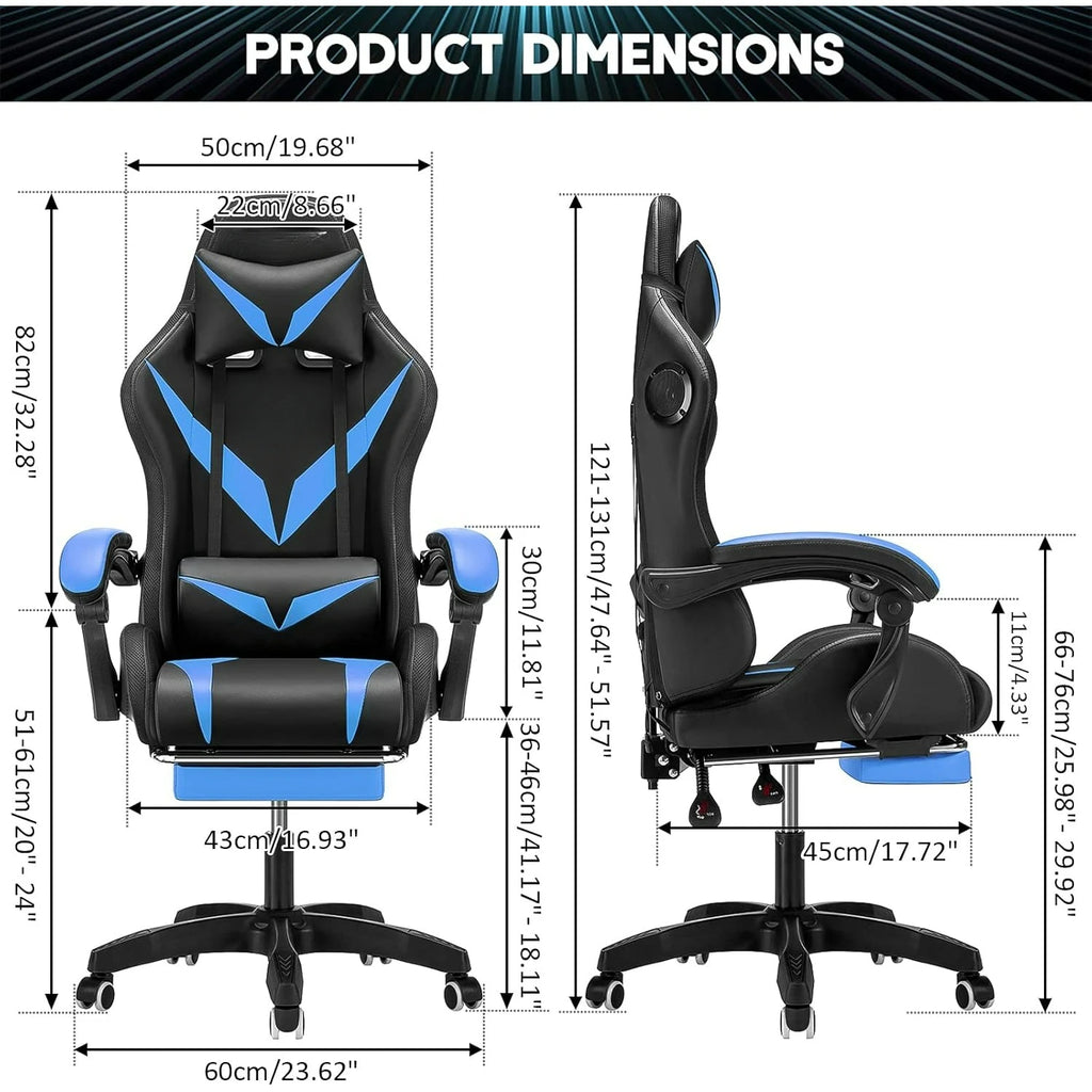 Gaming Chair with Bluetooth Speakers and RGB LED Lights Ergonomic Massage Computer Gaming Chair  Blue and Black