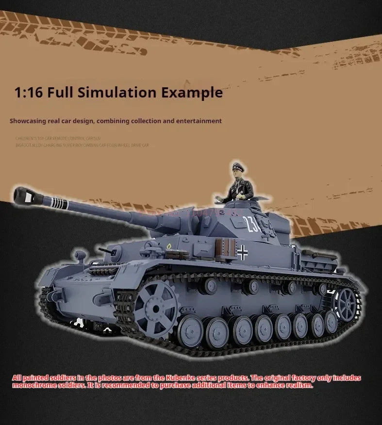Henglong 3859 German IV F2 Electric Remote Control Tank Plays The Bullet And The Barrel Smokes The Military Model Toy.