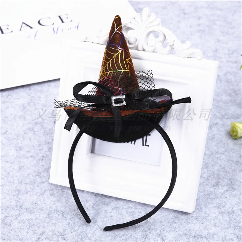 Mini Pointy Witch Hat Hairbands Spider Web Pumpkin Skull Shaped Hair Hoops For Kids Girls Halloween Headbands Cosplay Decoration