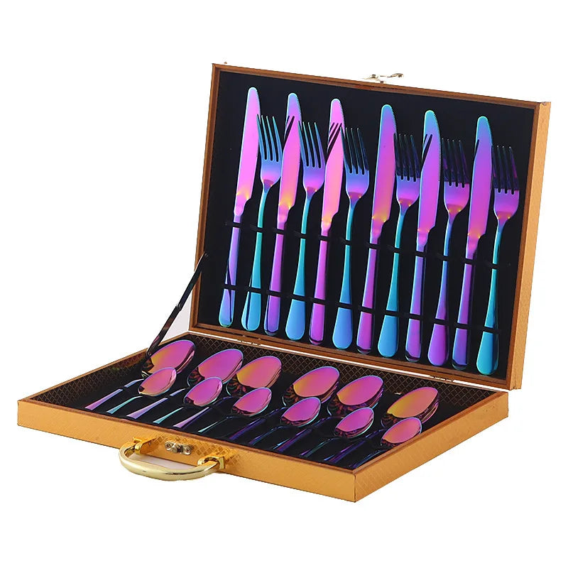 Stainl Steel Western Dining Utensils Set 24-Piece Set Steak Knife Fork Spoon Dinnerware Set Korean Sle Children's Cutler...