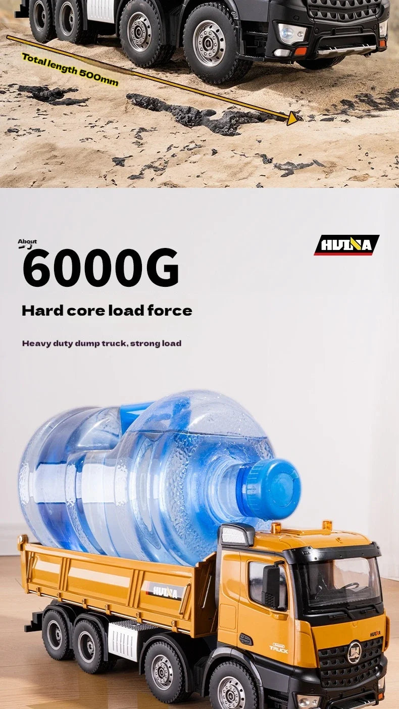 Huina 1536 1/14 Semi Alloy Transport Eight Wheeled Dump Truck With Sound And Light Remote Control Engineering Vehicle Toy Gift
