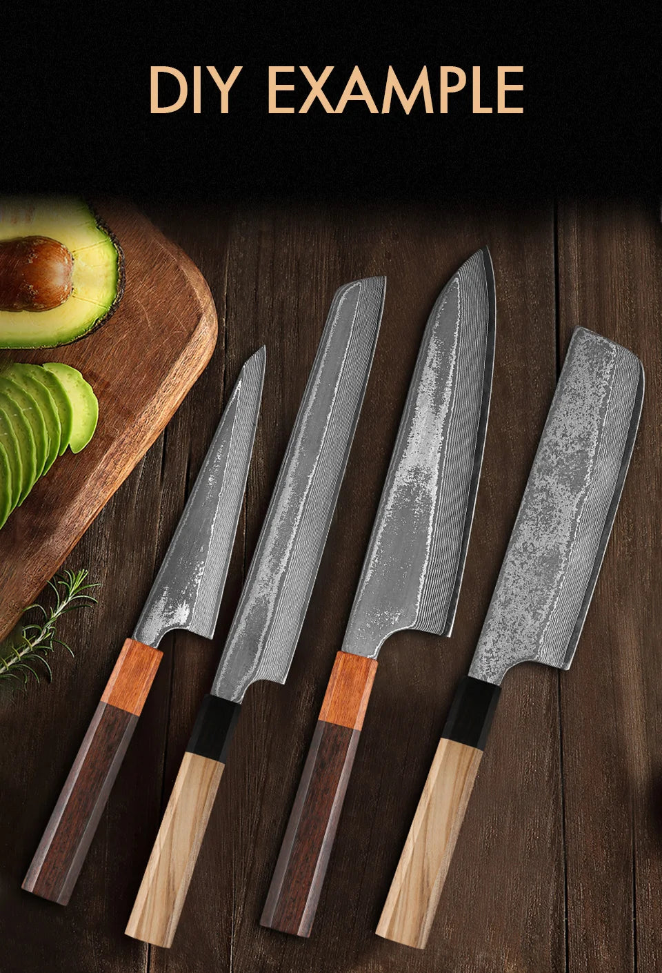 F.YOUNG DIY Damascus Steel Japanese Kitchen Chef Knife Blank Blade VG10 Full Tang Integral Hand Forged Sharp Edges Making Tools