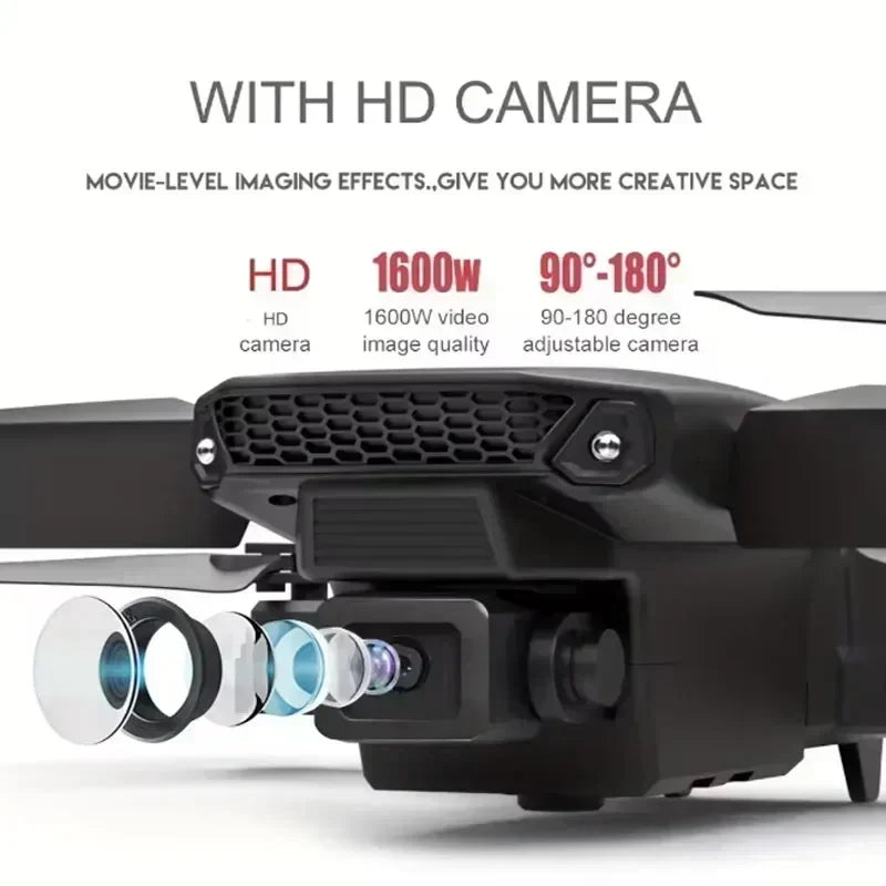 E88 Pro WiFi FPV Drone. Wide-angle HD 4K/1080P camera, height hold, foldable. Ideal RC quadcopter toy for Christmas boys gift.