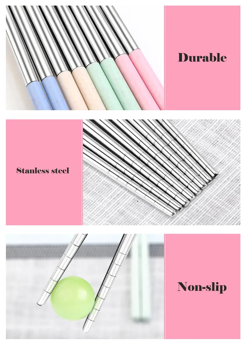 4pairs stainless steel chopsticks portable travel metal chopsticks food sushi sticks non slip reusable easy to clean