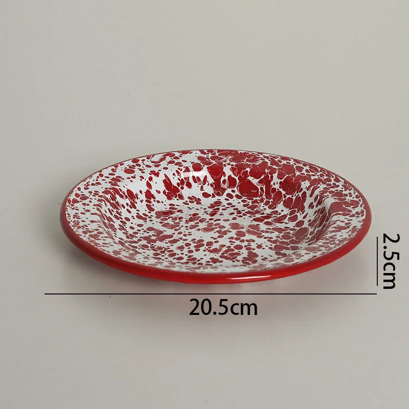 European Enamel Dinner Plate Set Retro Splash Ink Home Dishes and Plates Sets Creative Living Room Desktop Fruit Salad Dish