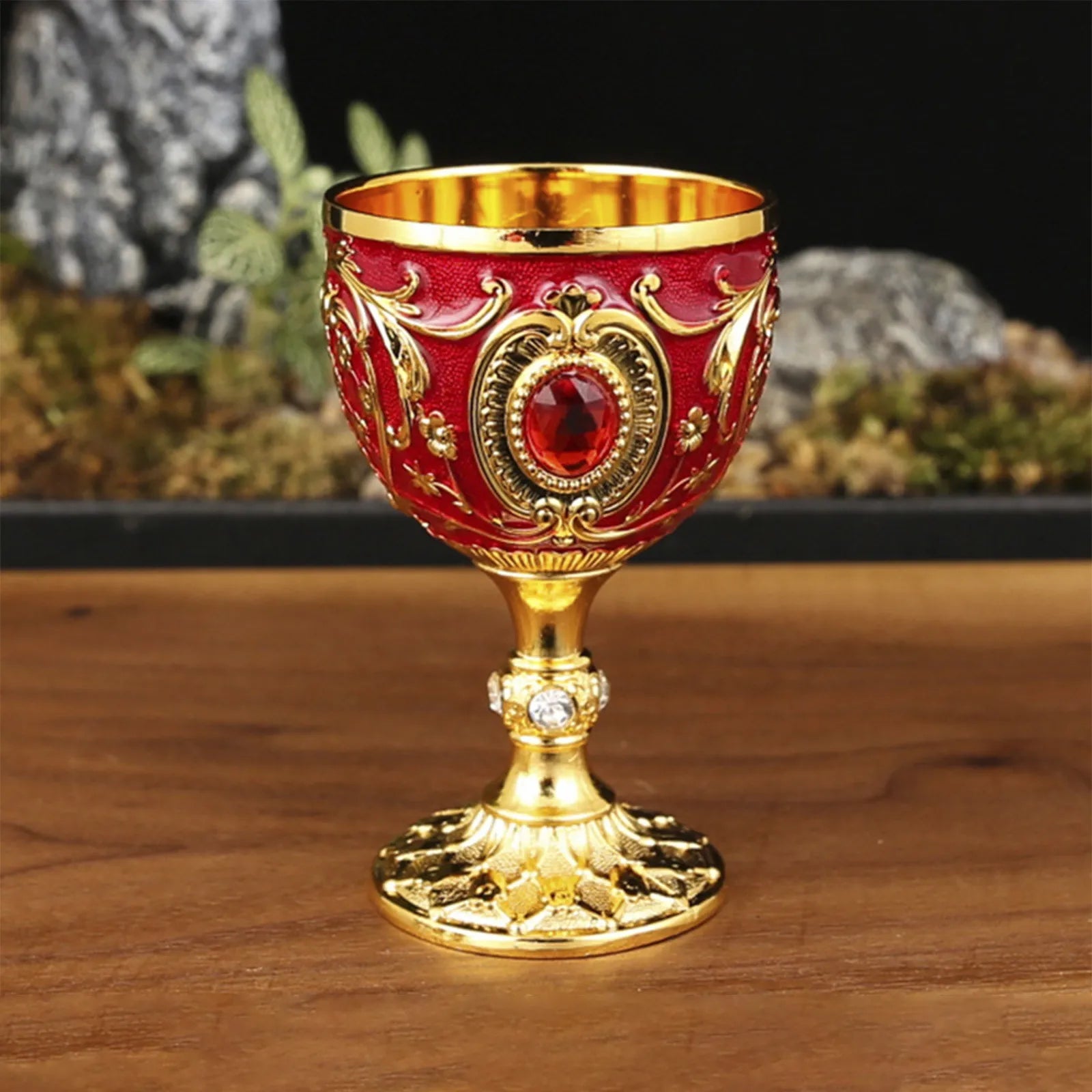 Delicate Drink Cup Retro Metal Diamond-encrusted Wine Glass European Style  Whiskey Glass Anti-break Chalice Gift