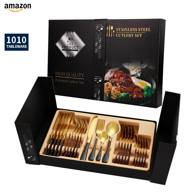 Stainl Steel Western Dining Utensils Set 24-Piece Set Steak Knife Fork Spoon Dinnerware Set Korean Sle Children's Cutler...