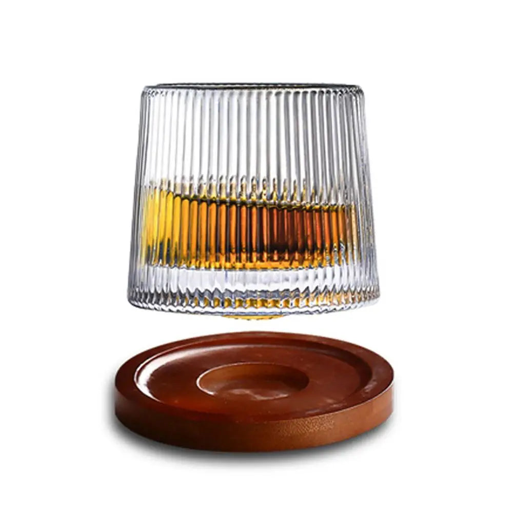 Whiskey Glasses Rotating Whisky Glass with Base 360 Rotate Degrees Crystal Rum Glass for Cocktail Party Drinking Glass