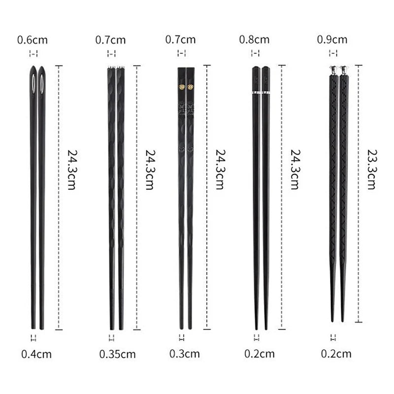5 Pairs Alloy Laser Engraving Chopsticks Non-Slip Reusable Sushi Sticks