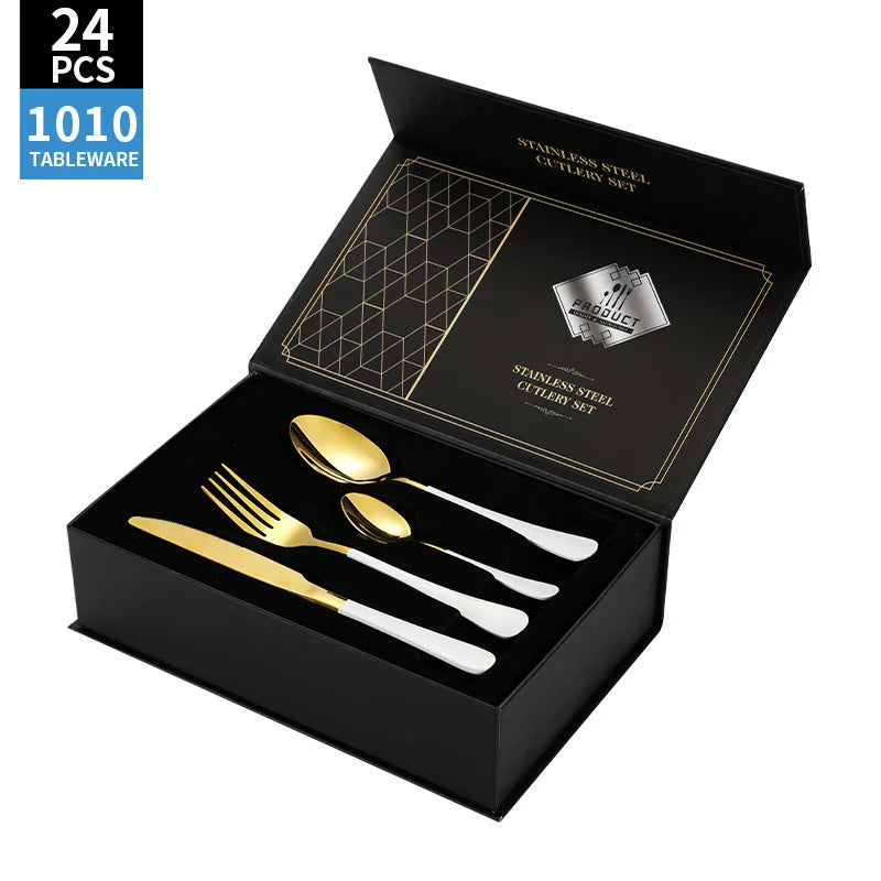 Stainl Steel Western Dining Utensils Set 24-Piece Set Steak Knife Fork Spoon Dinnerware Set Korean Sle Children's Cutler...