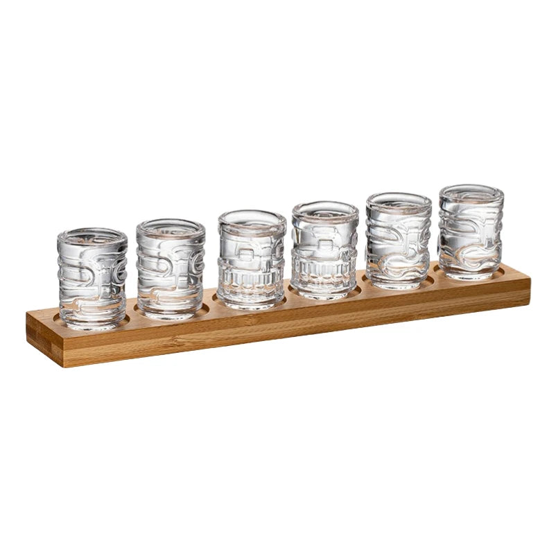 Creative Mini Tiki Glass Cup Shot Glasses Stacking Cups Cocktail Glass Tiki Cup Set With 6 Holes Tray Tiki Bar Accessories