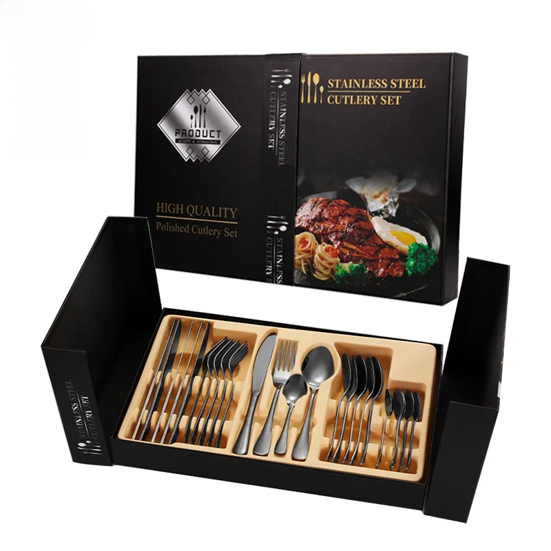 Stainl Steel Western Dining Utensils Set 24-Piece Set Steak Knife Fork Spoon Dinnerware Set Korean Sle Children's Cutler...