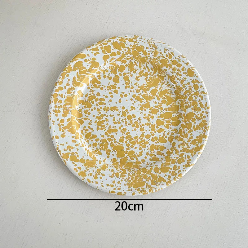 European Enamel Dinner Plate Set Retro Splash Ink Home Dishes and Plates Sets Creative Living Room Desktop Fruit Salad Dish