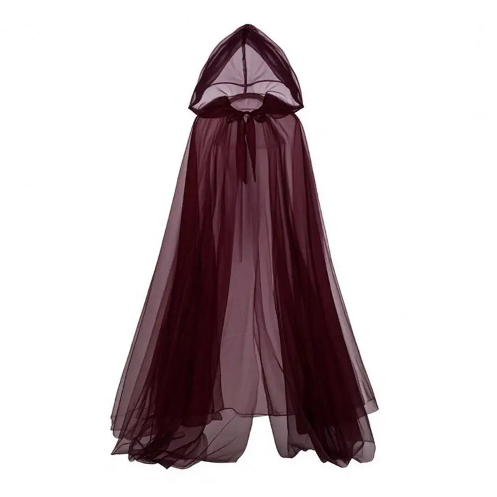 Halloween Ghost Cosplay Costume Cloak Adult Hooded Lace-up Witch Cloak Costume Full-Length Sheer Cape with Oversized Hood