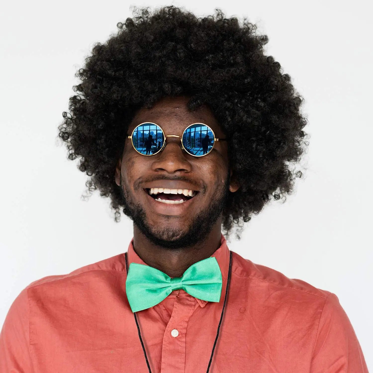 Halloween Party Hip Hop Disco Costume Funky Afro Wig Sunglasses Mustache Stick Letter Peace Sign Necklace for 90s Theme Party