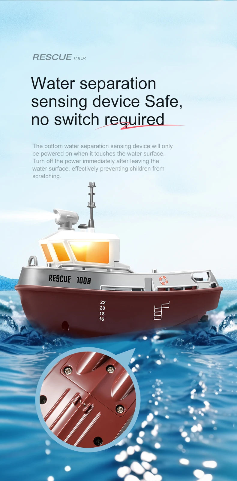 RC Boat 1/32 Remote Control Mini Rescue Boat Dual Motor Waterproof RC Racing Ship 2.4G Watercraft Speedboat Toys for Boys Gifts
