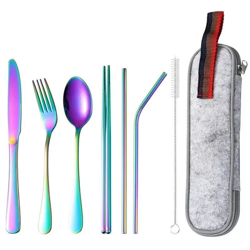 8 Pieces Cutlery Set, Stainless Steel Western Tableware, Classic Dinner Set, Knife, Fork, Straw, Restaurant Dining Dinnerware