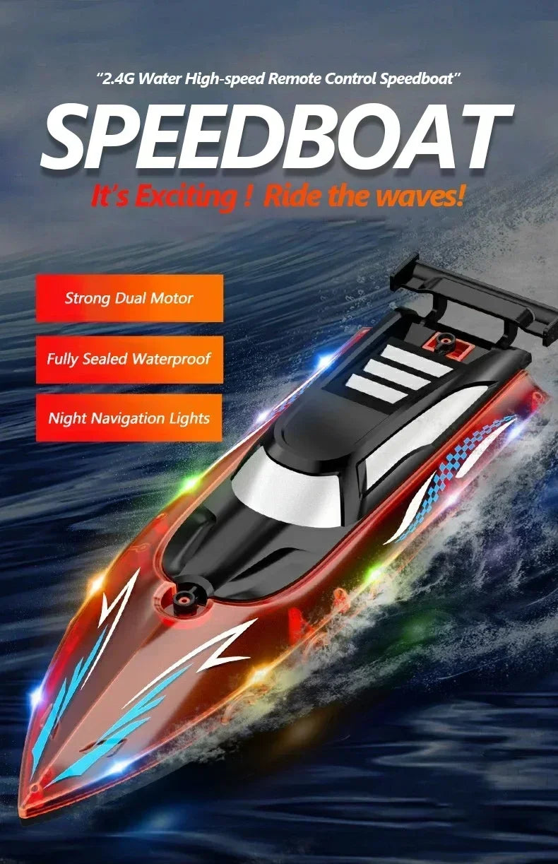 RC Boat with LED Light, 2.4GHz Full Proportional Remote Control Boat for Pool & Lake – 30 Min Run Time,Kids Toys & Birthday Gift