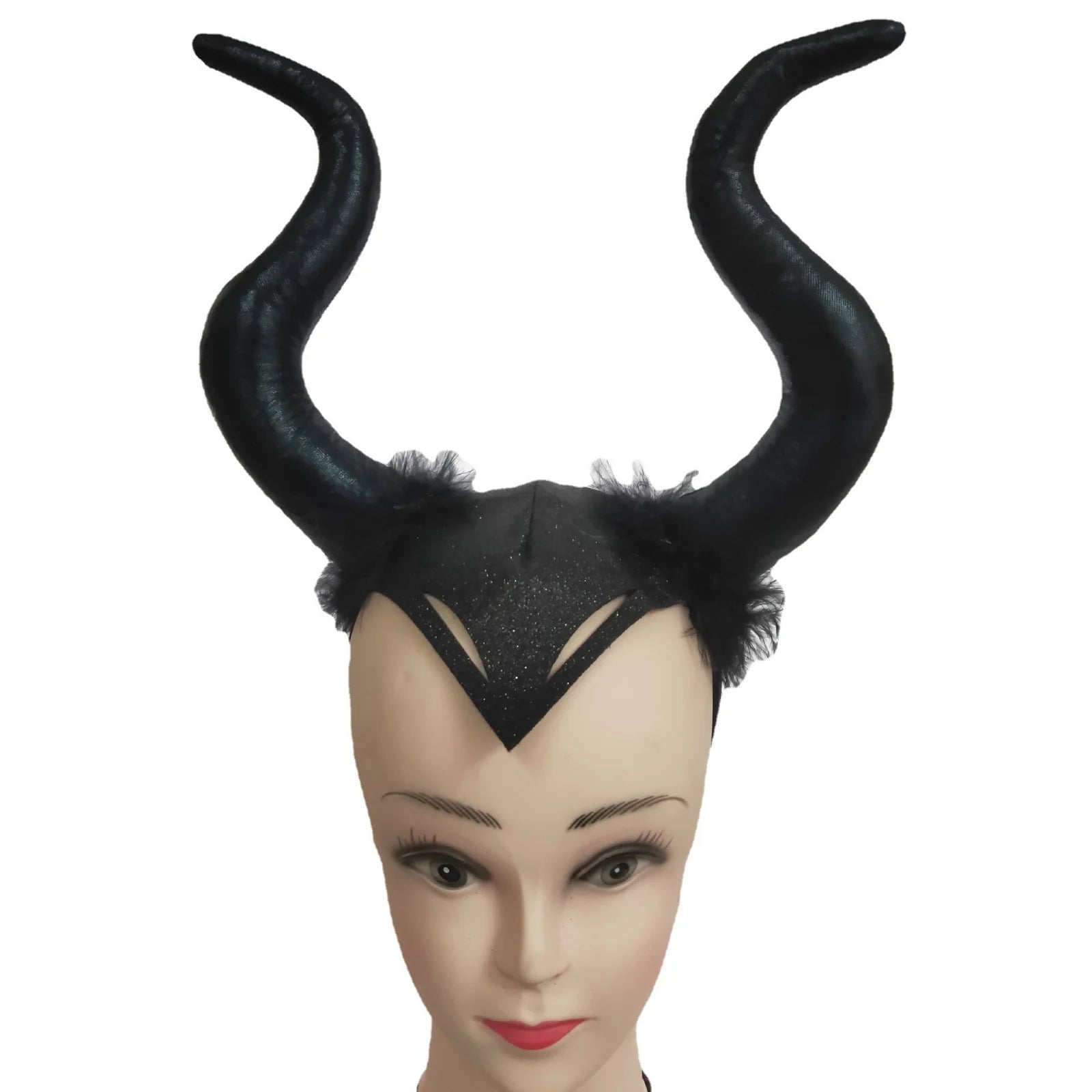 1PC Bull Horns Headband with Fur, Black, Halloween Party Cosplay Prop, Stylish Costume Decoration