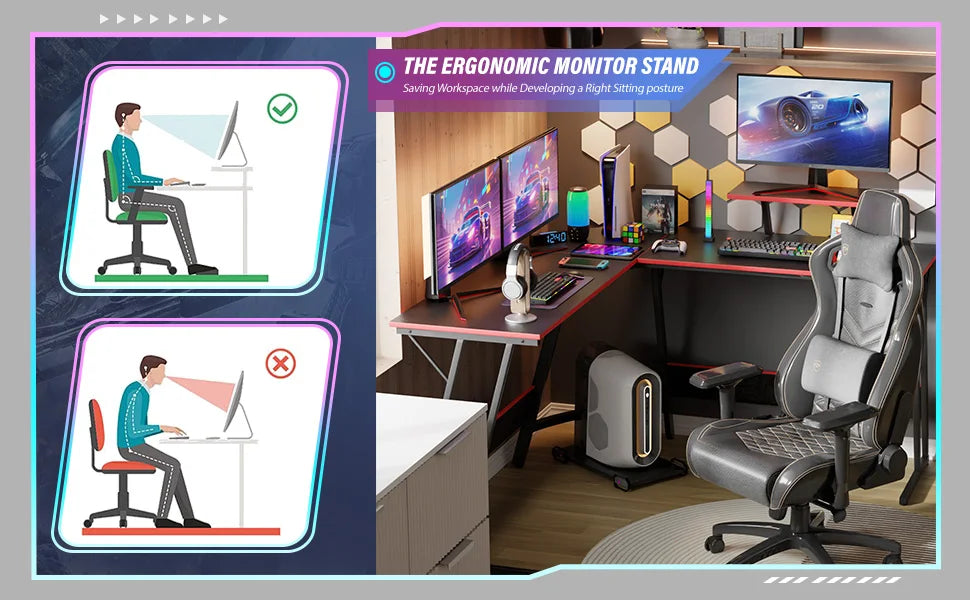 Gaming Desk L Shaped Corner Computer Desk, Home Office Desks Writing Workstation with Large Monitor Stand Easy to Assemble