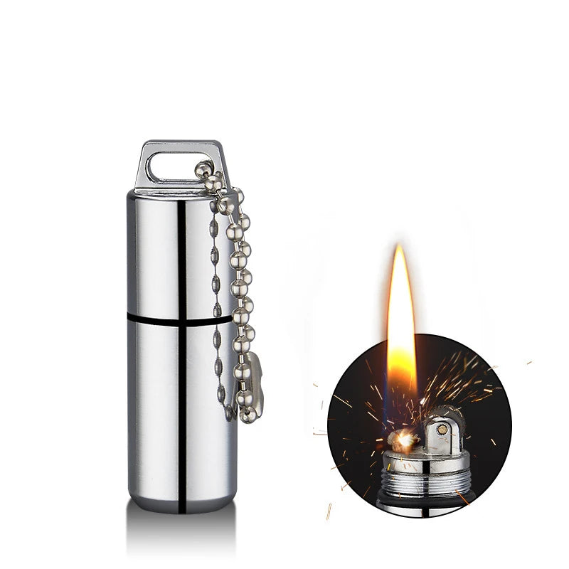 Small Mini Keychain Kerosene Lighter Portable Waterproof Cigarette Lighter Outdoor Survival Tools Sand Wheel Lighter