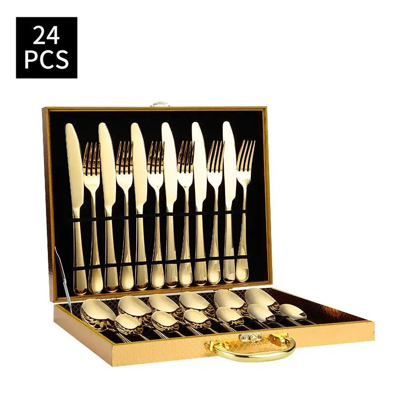 Stainl Steel Western Dining Utensils Set 24-Piece Set Steak Knife Fork Spoon Dinnerware Set Korean Sle Children's Cutler...