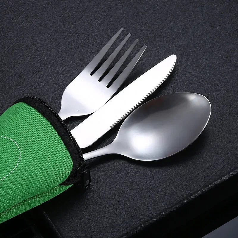 4Pcs Set Stainless Steel Dinnerware Portable Knifes Fork Spoon Family Camping Steak Cutlery Set Tableware with Bag Vajilla