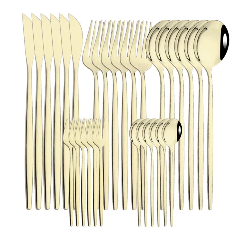 30Pcs/Set Stainless Steel Dinner Black Gold Dinnerware Set Knife Fruit Fork Spoon Cutlery Set Kitchen Tableware Silverware Sets