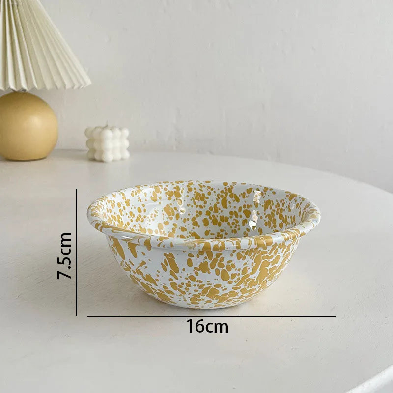 European Enamel Dinner Plate Set Retro Splash Ink Home Dishes and Plates Sets Creative Living Room Desktop Fruit Salad Dish