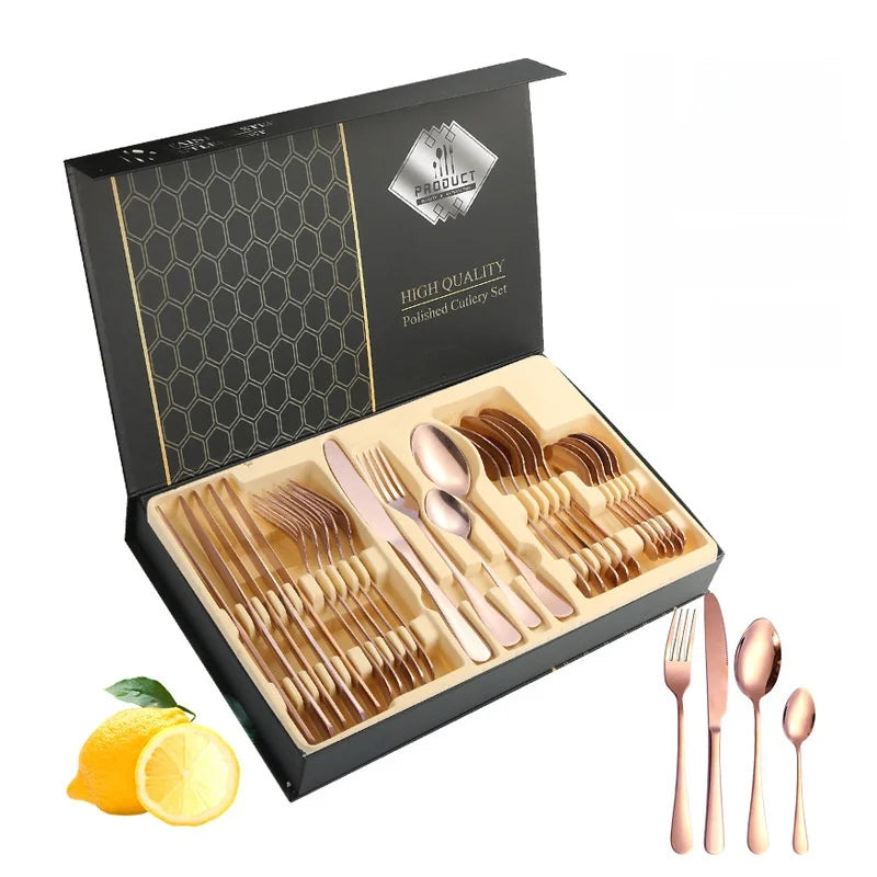 Stainl Steel Western Dining Utensils Set 24-Piece Set Steak Knife Fork Spoon Dinnerware Set Korean Sle Children's Cutler...