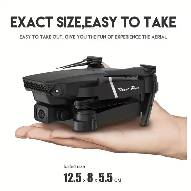 E88 Pro WiFi FPV Drone. Wide-angle HD 4K/1080P camera, height hold, foldable. Ideal RC quadcopter toy for Christmas boys gift.